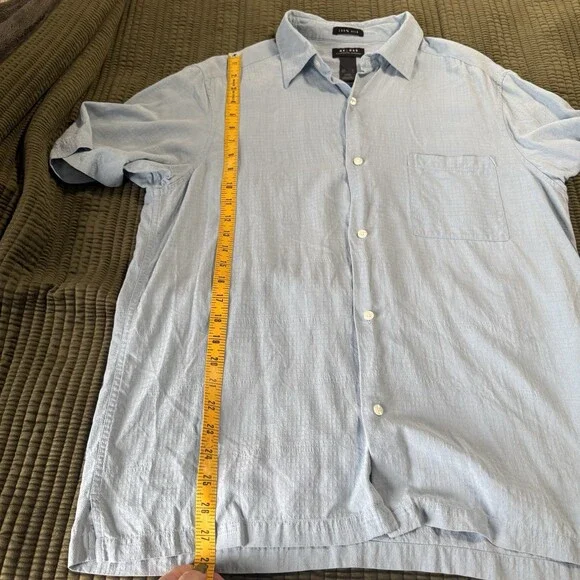 Axcess 100% Silk Shirt Mens Large Blue Stripe Short Sleeve Button Up - Picture 10 of 10